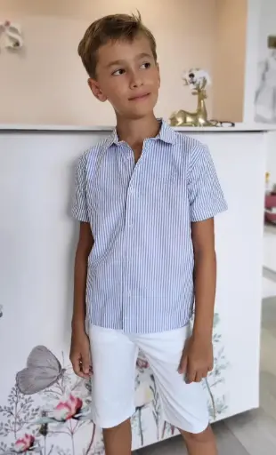 LARA - Chemise lignée Bleu/Blanc 