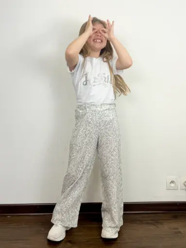 [DN228] MINI MIGNON - pantalon fleuri Gris