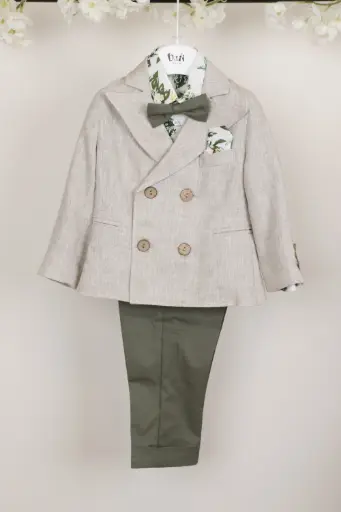 [B0375AB] BUFI - Costume garçon  5pces - Beige/kaki/fleur