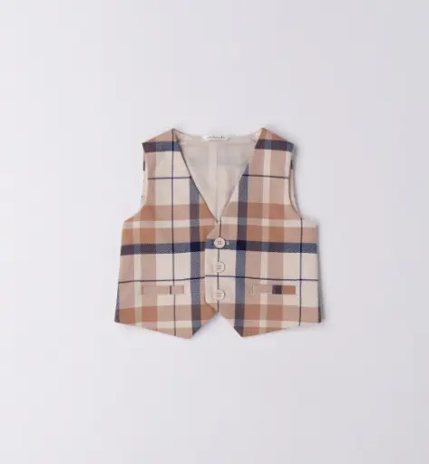 [3.F383/00] MINIBANDA - Gilet ss manche Carreaux Beige/Bleu