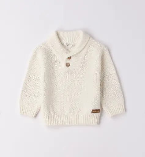 MINIBANDA - Pull Tricot Ecru Col Châle 