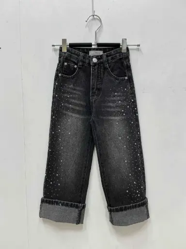GRASSTAR - JEANS strass et bord large Noir